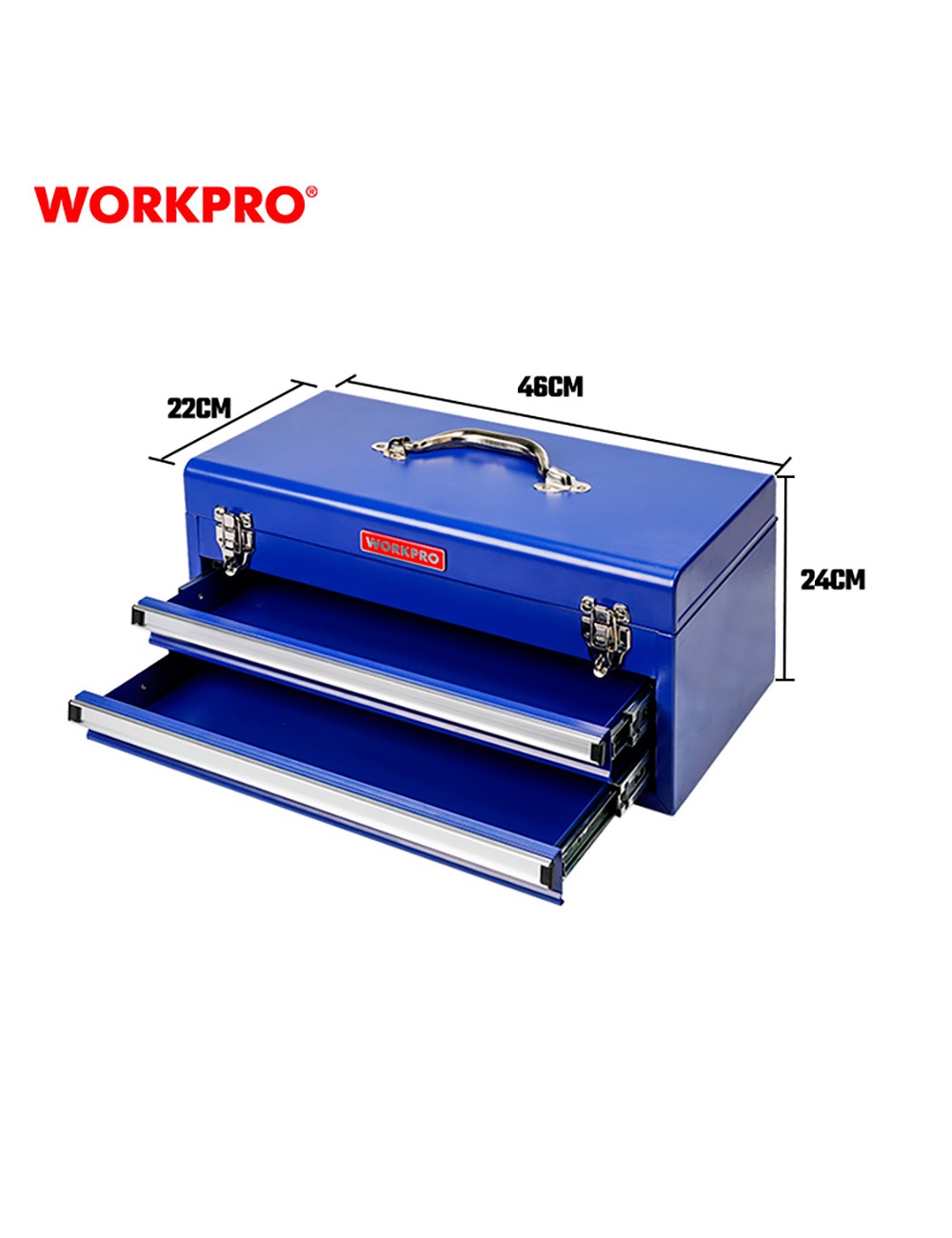 Caja de herramientas, metálica, 2 cajones, 46 x 24 x 22 cm