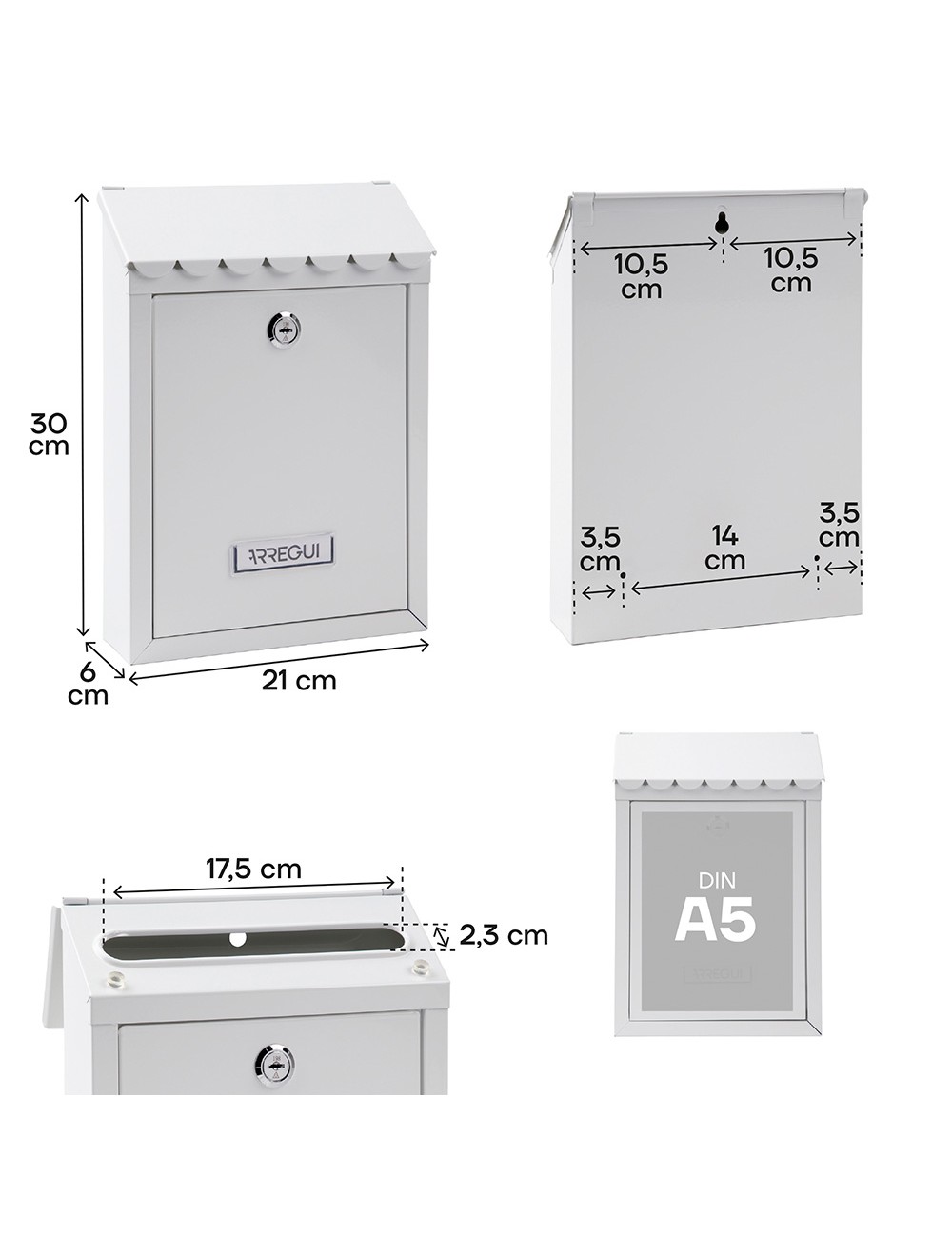 Buzón individual exterior, pequeño, civic, acero, blanco, 21,6 x 8 x 30 cm