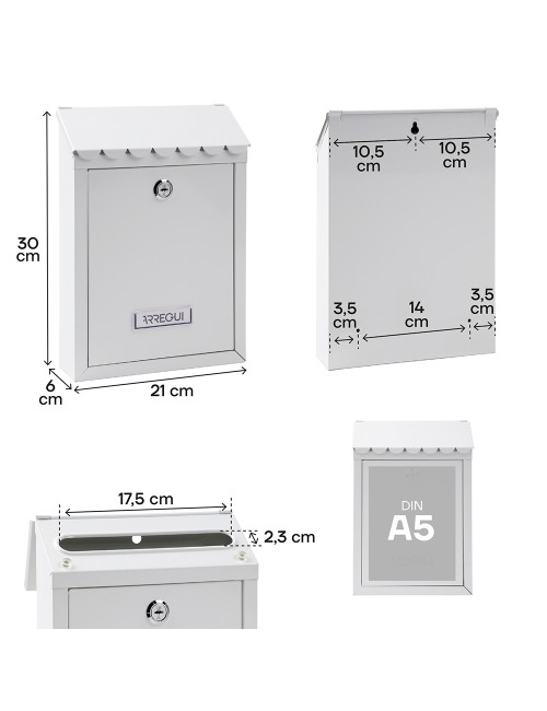 Buzón individual exterior, pequeño, civic, acero, blanco, 21,6 x 8 x 30 cm
