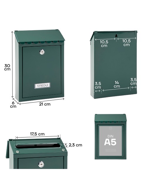 Buzón individual exterior, pequeño, civic, acero, verde, 21,6 x 8 x 30 cm