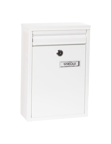 Buzón individual exterior, pequeño, zaguán, acero, blanco, 22 x 8 x 32 cm