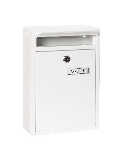 Buzón individual exterior, pequeño, zaguán, acero, blanco, 22 x 8 x 32 cm