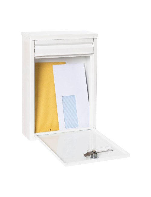 Buzón individual exterior, pequeño, zaguán, acero, blanco, 22 x 8 x 32 cm