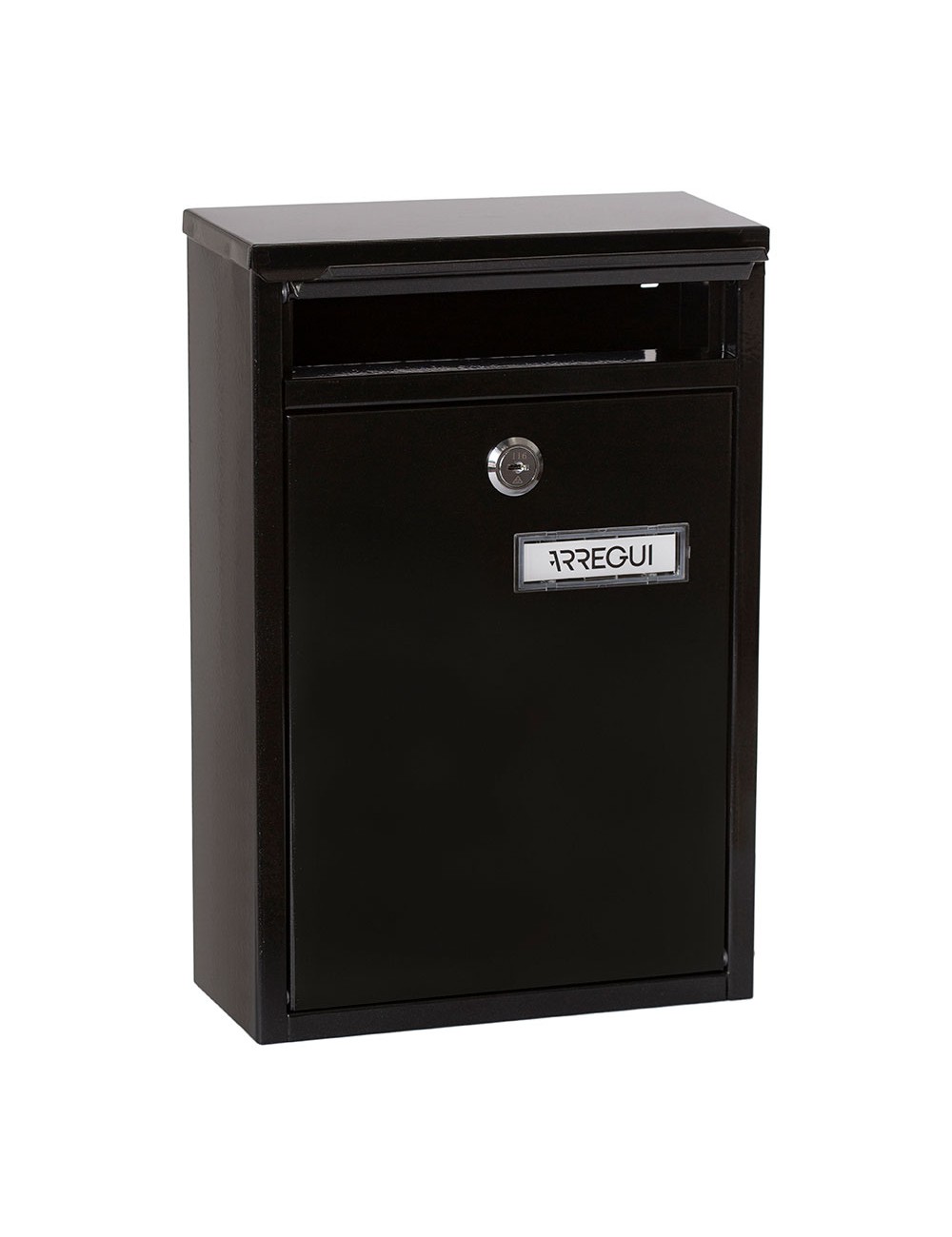 Buzón individual exterior, pequeño, zaguán, acero, negro, 22 x 8 x 32 cm