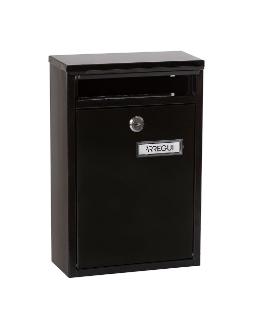 Buzón individual exterior, pequeño, zaguán, acero, negro, 22 x 8 x 32 cm