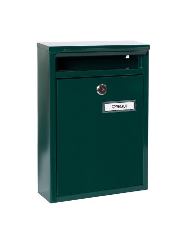 Buzón individual exterior, pequeño, zaguán, acero, verde, 22 x 8 x 32 cm