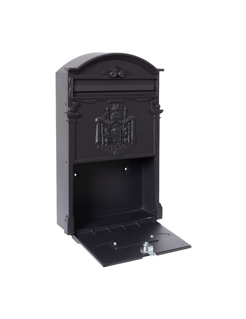 Buzón individual exterior mediano, residencia, aluminio, negro, 26 x 9 x 42 cm