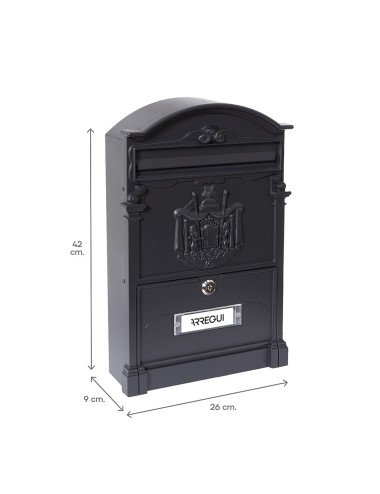 Buzón individual exterior mediano, residencia, aluminio, negro, 26 x 9 x 42 cm