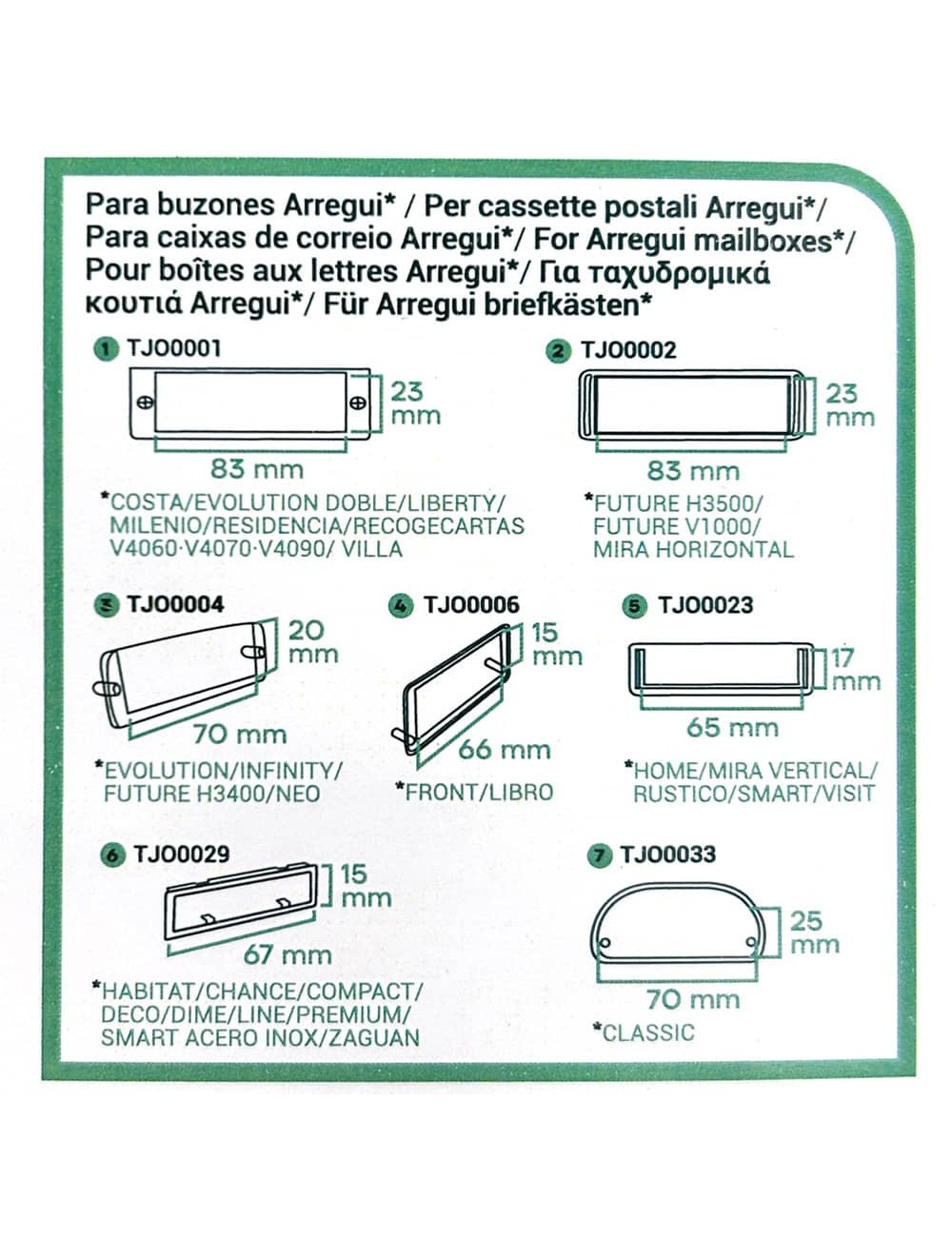 Tarjetero tjo1001 para buzones arregui, conjunto 7 piezas