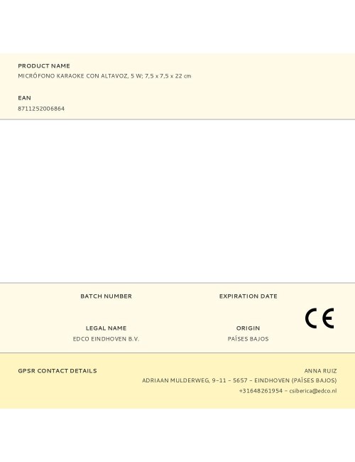 Micrófono karaoke con altavoz, 5 w 7,5 x 7,5 x 22 cm