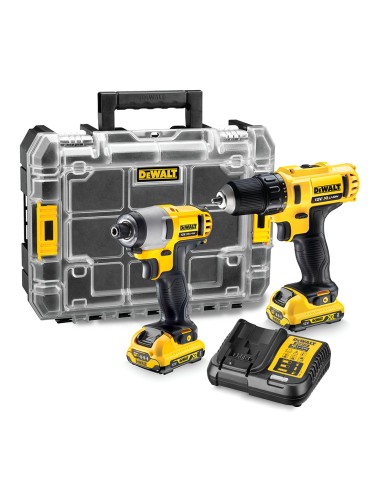 Kit taladro atornillador xr 12 v + atornillador impacto xr 12 v + organizador tstak v, con cargador y 2 baterías li-ion 2 ah