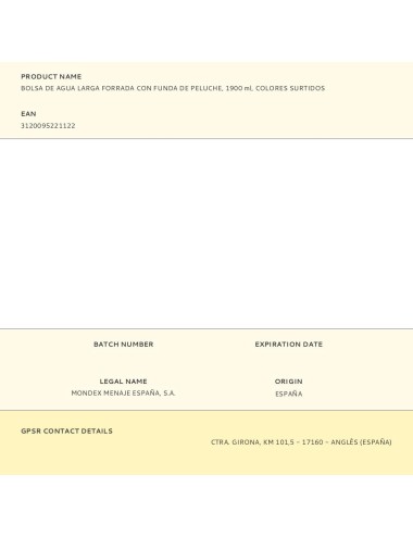 Bolsa de agua larga forrada con funda de peluche, 1900 ml, colores surtidos