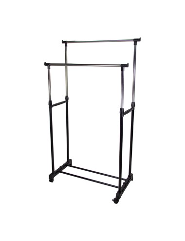Perchero metálico de doble barra con altura regulable de 90 a 160 cm