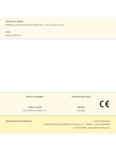 Bombilla incandescente pebetero, e-14, 15 w, 26 x 60 mm