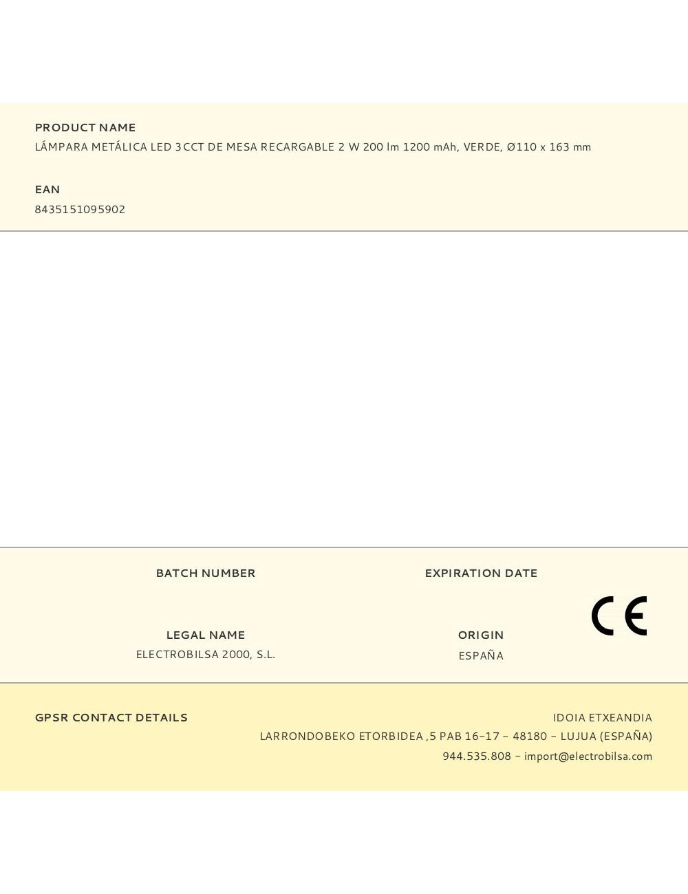 Lámpara metálica led 3cct de mesa recargable 2 w 200 lm, verde, ø110 x 163 mm