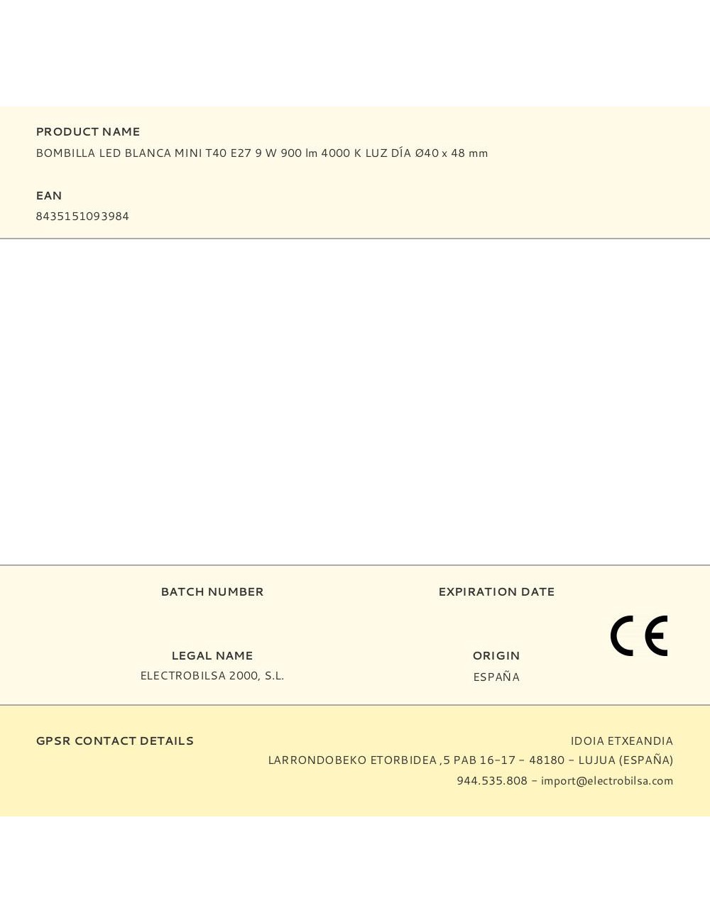 Bombilla led blanca mini t40, e27, 9 w, 900 lm, 4000 k, luz día, ø40 x 48 mm