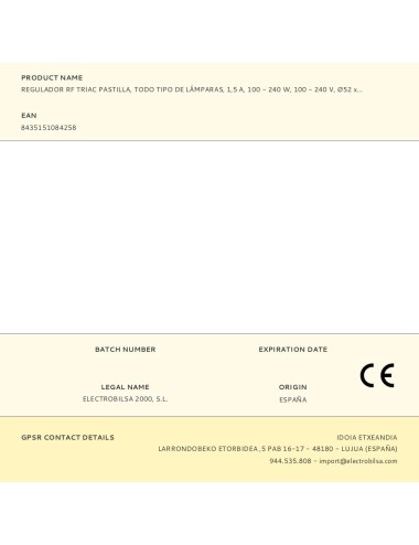 Regulador rf triac pastilla, todo tipo de lámparas, 1,5 a, 100 - 360 w, 100 - 240 v, ø52 x 26 mm