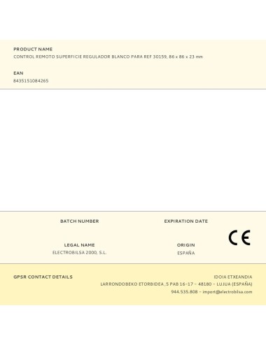 Control remoto tipo regulador de superficie, blanco, para ref 30159, 86 x 86 x 23 mm