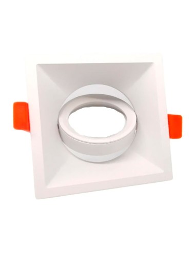 Aro halógeno basculante de empotrar, profundo, cuadrado, blanco, 90 x 90 x 42 mm