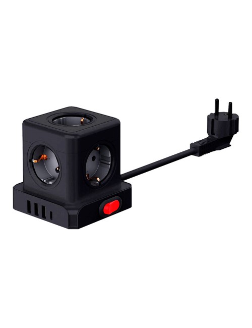 Base aérea 5 tomas schuko 2p+t con interruptor 16 a 3680 w 250 v~+ 4 usb 3,1a (3 a+1 c), cable de 1,5 m, negra