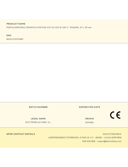 Portalámparas cerámico vintage e27 4 a 100 w 250 v~ color efecto madera, ø47 x 59 mm