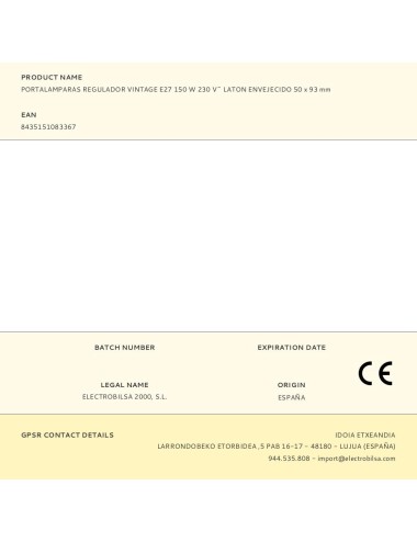 Portalámparas regulador vintage e27 4 a 150 w 250 v~ latón envejecido 50 x 93 mm