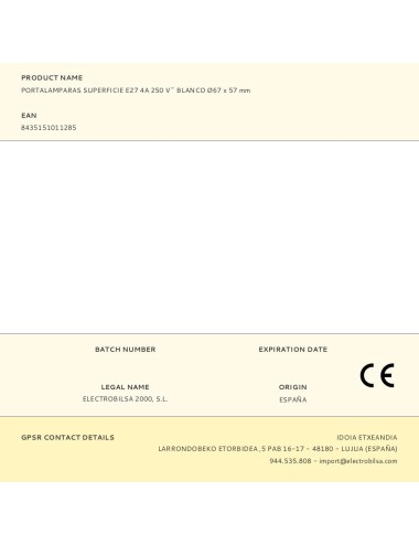 Portalámparas superficie e27 4a 250 v~ blanco ø67 x 57 mm