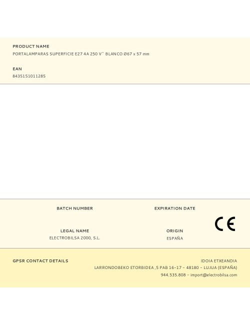 Portalámparas superficie e27 4a 250 v~ blanco ø67 x 57 mm