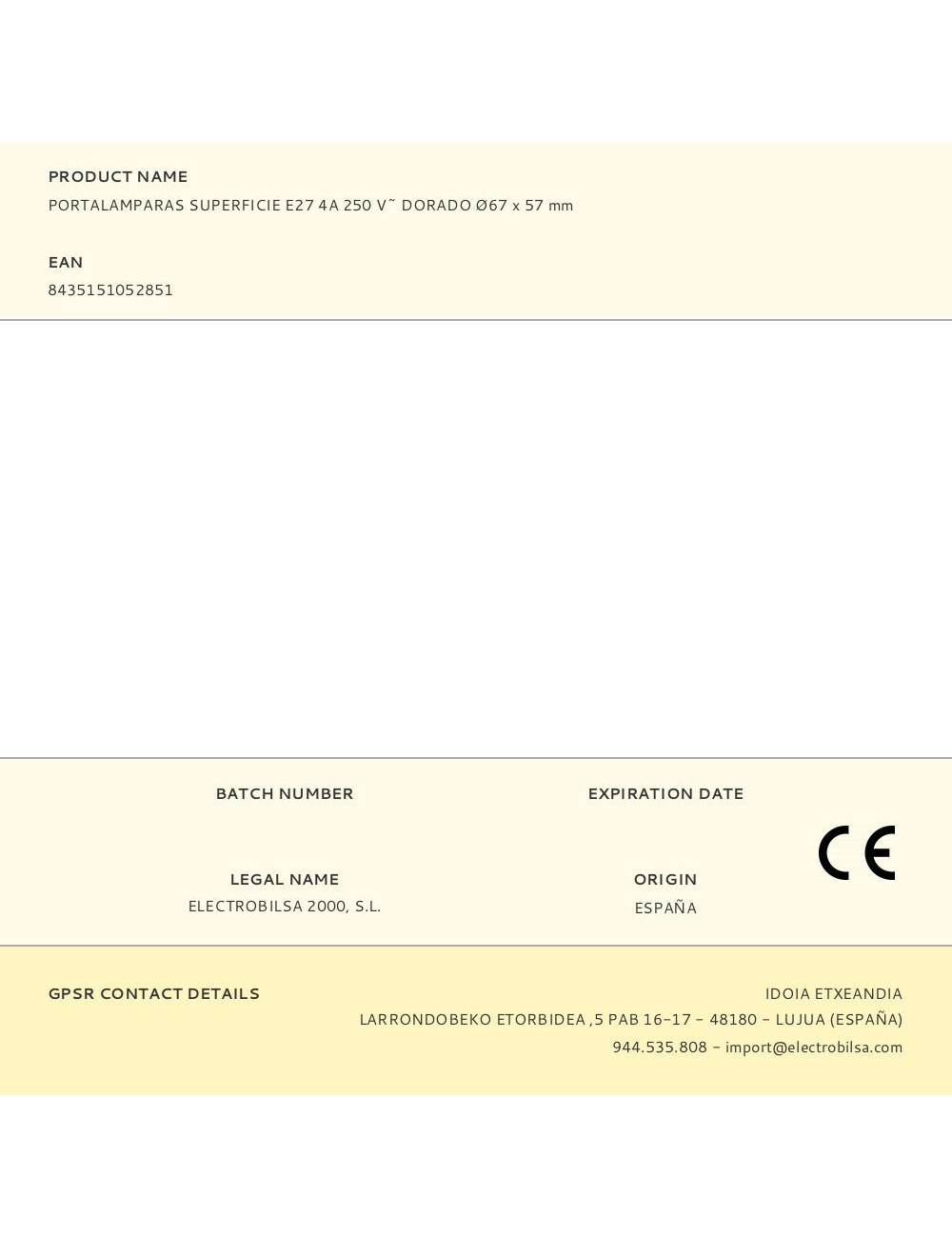 Portalámparas superficie e27 4 a 250 v~ dorado ø67 x 57 mm