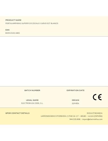 Portalámparas superficie zócalo curvo e27 blanco