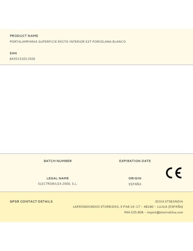 Portalámparas superficie recto interior e27 4 a 250 v~ porcelana blanco