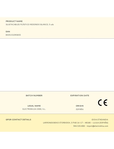 Sujetacables de plástico, redondo, blanco, 5 uds