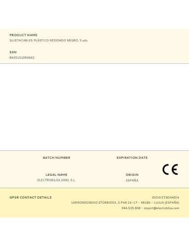 Sujetacables de plástico, redondo, negro, 5 uds