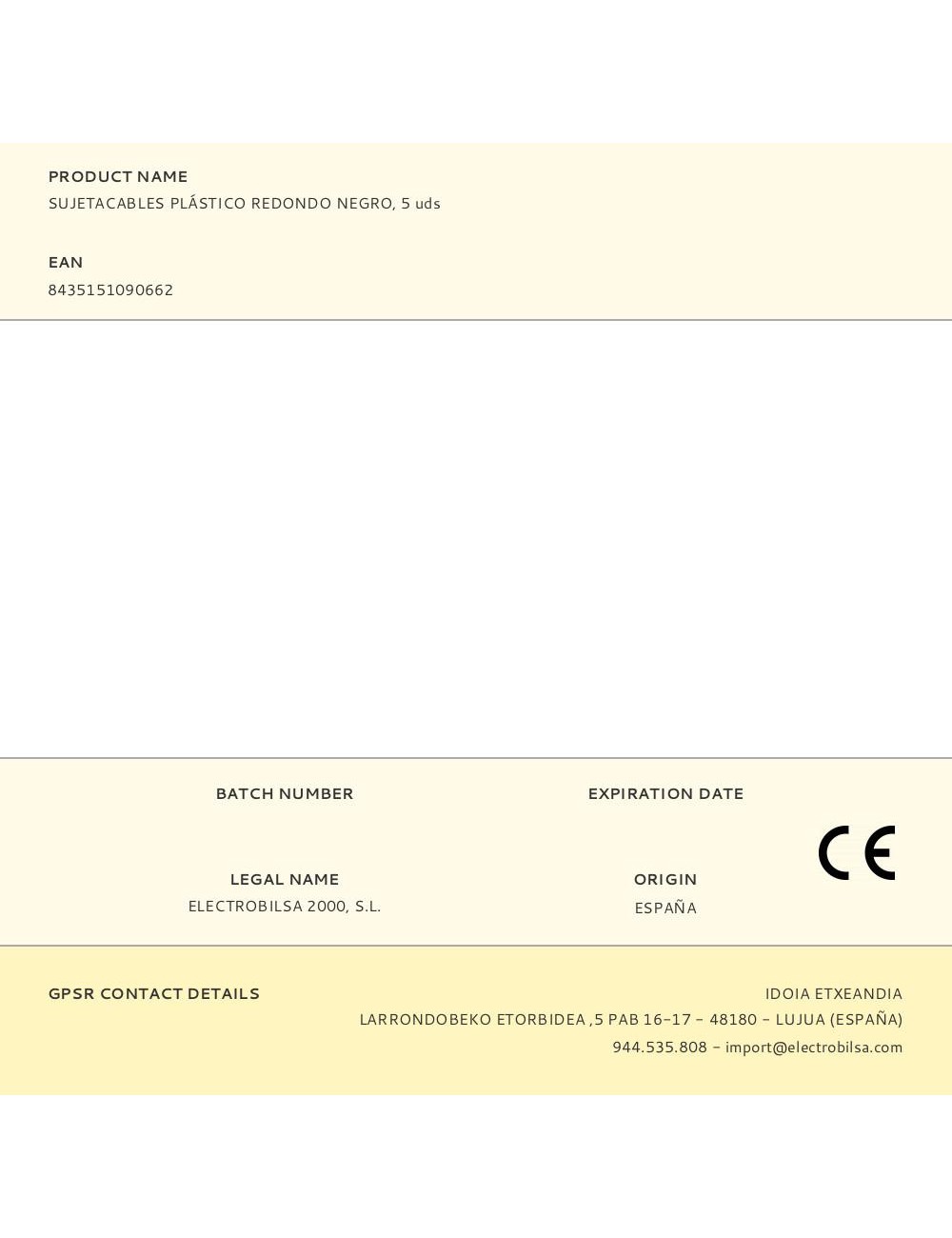 Sujetacables de plástico, redondo, negro, 5 uds