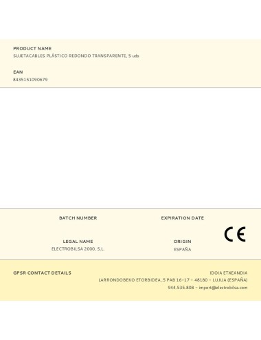 Sujetacables de plástico, redondo, transparente, 5 uds