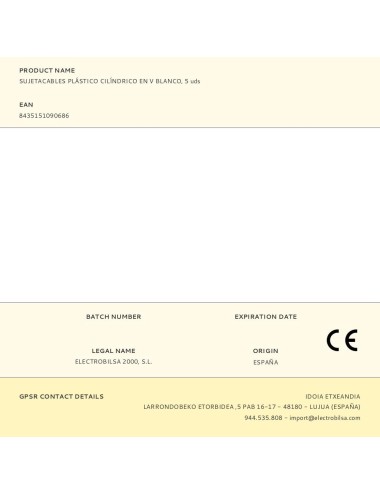 Sujetacables de plástico, cilíndrico en v, blanco, 5 uds