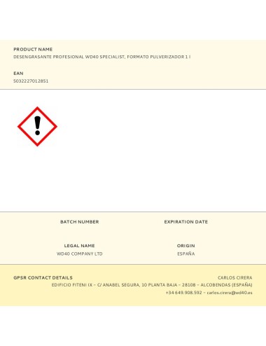 Desengrasante profesional wd40 specialist, formato pulverizador 1 l