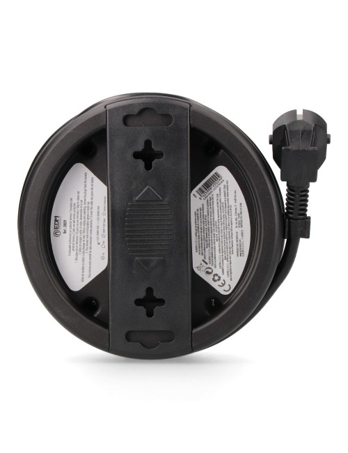 Enrollacables con 4 tomas 2p+t schuko, con protección, 16 a 250 v, cable h05vv-f 3g1,5mm de 5 m, negro