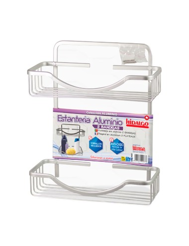 Estantería baño 2 bandejas, aluminio, 28,5 x 12,5 x 34 cm