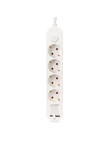Base múltiple 4 tomas schuko, interruptor, 2 usb a + c, 1,5m de cable h05vv-f, 3g1,5 mm, 16a 250v~, blanca
