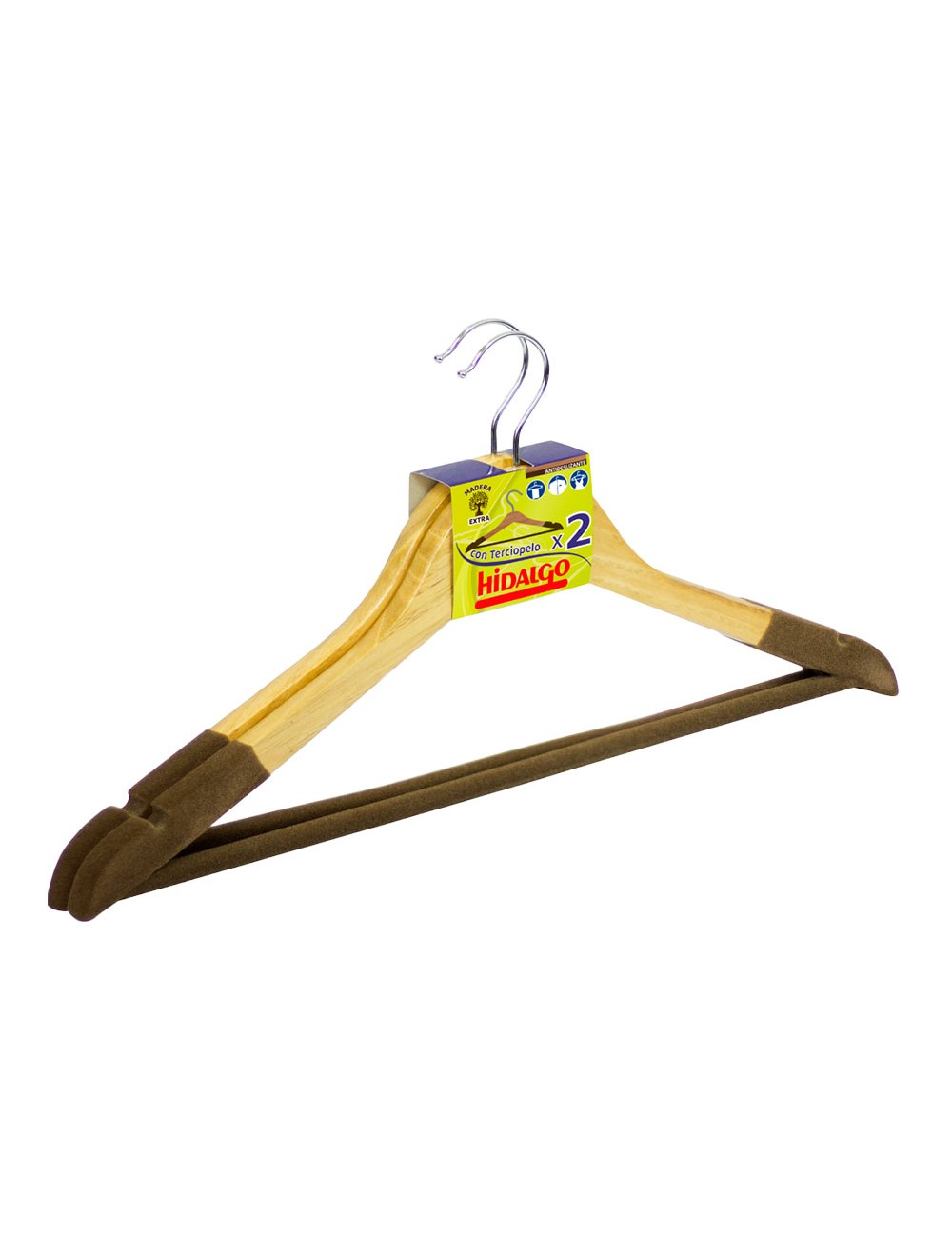 Perchas madera con terciopelo, 2 uds