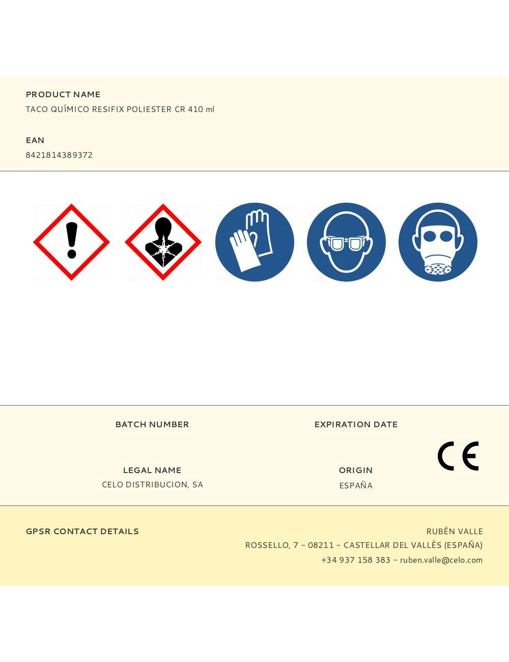 Taco químico resifix poliéster py410, 410 ml