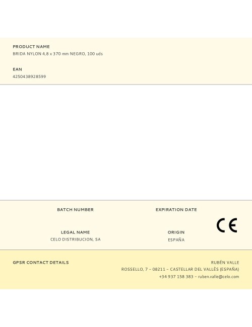 Brida nylon 4,8 x 370 mm negra, 100 uds