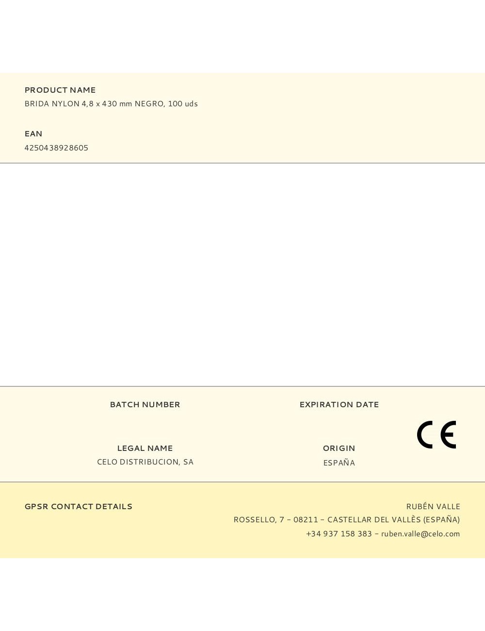 Brida nylon 4,8 x 430 mm negra, 100 uds