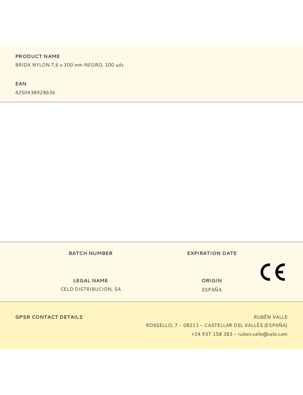 Brida nylon 7,6 x 300 mm negra, 100 uds