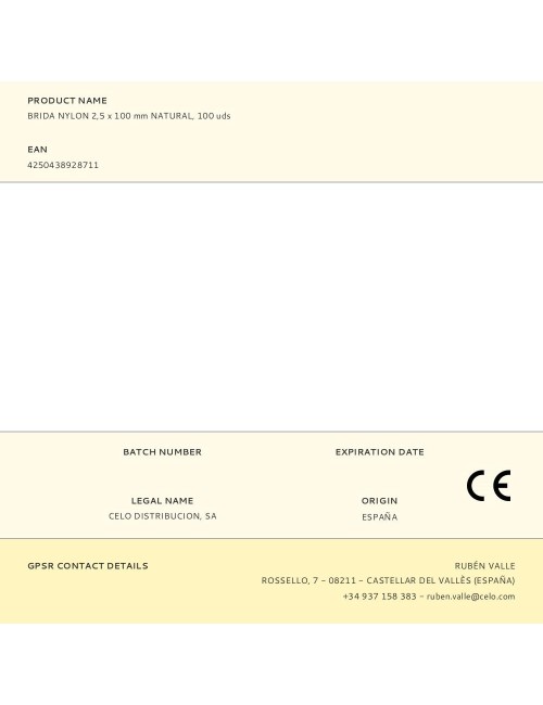 Brida nylon 2,5 x 100 mm natural, 100 uds