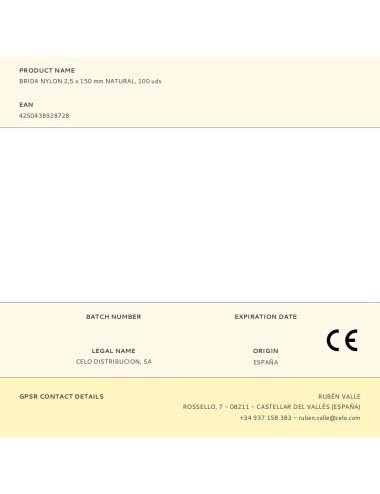 Brida nylon 2,5 x 150 mm natural, 100 uds