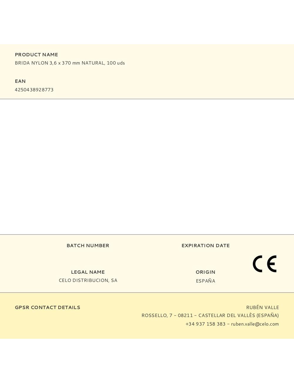 Brida nylon 3,6 x 370 mm natural, 100 uds