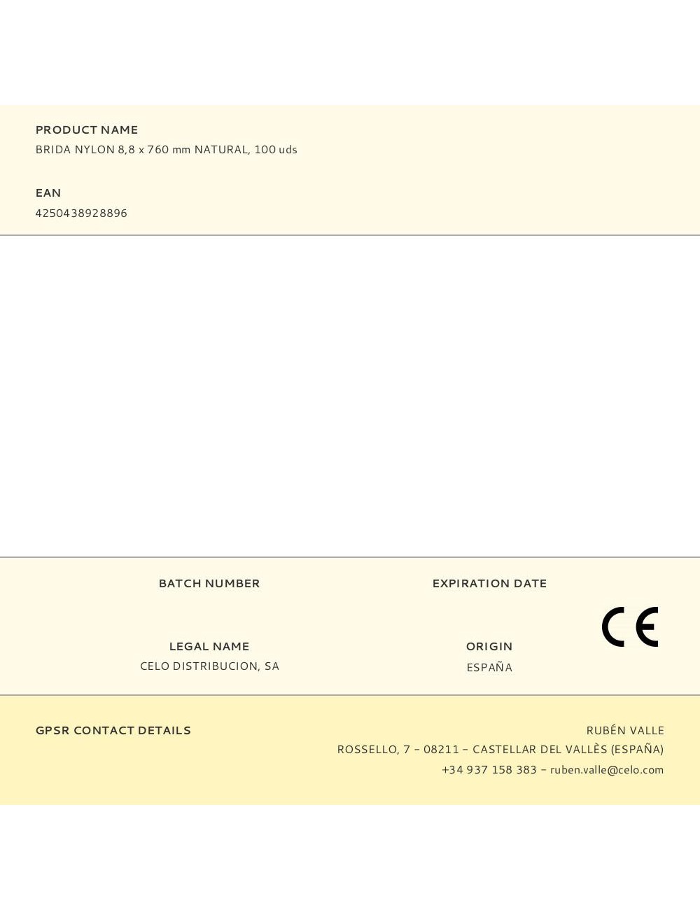 Brida nylon 8,8 x 760 mm natural, 50 uds