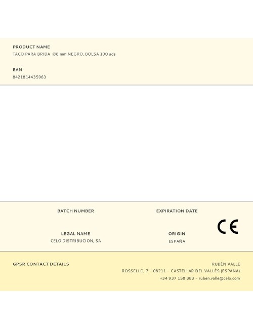 Taco para brida ø8 mm negro, bolsa 100 uds